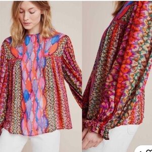 Blank London Miranda‎ Peasant Blouse Multi Color Mixed Print Women’s Medium NWT